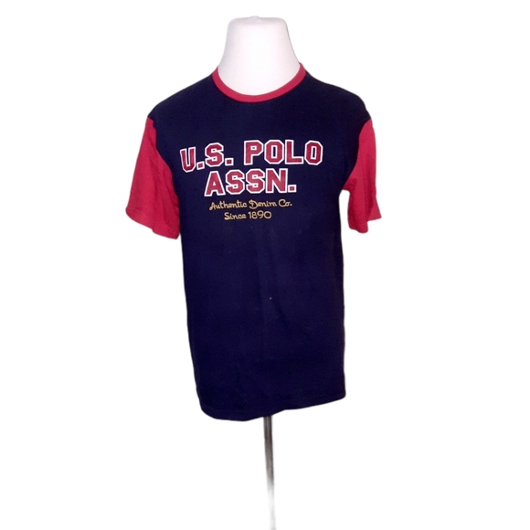us Polo Assn M Shirt Tshirt Raglan Blue Red Men Top Short Sleeve 100% Cotton dim - Picture 1 of 2